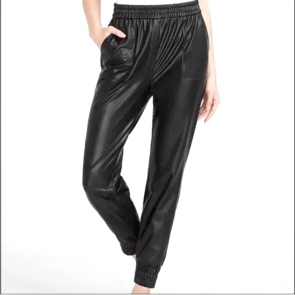 Express Women’s High Waisted Faux Leather Jogger Pants Black Sz M Vegan Leather - Picture 1 of 12